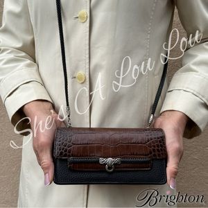 VTG Brighton🤎Leather Croc Embossed Brown/Black Wallet/Crossbody Bag